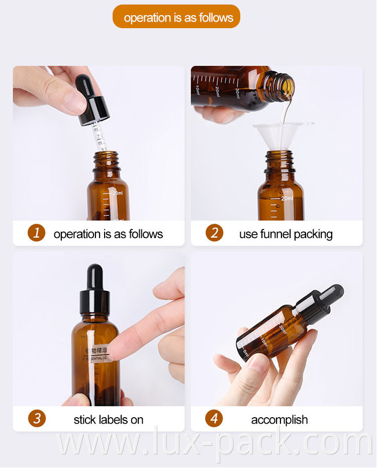 5ml 30ml 50ml Amber Round Glass Cosmetics Essential Skin Care Oil Bottle Cap With Dropper